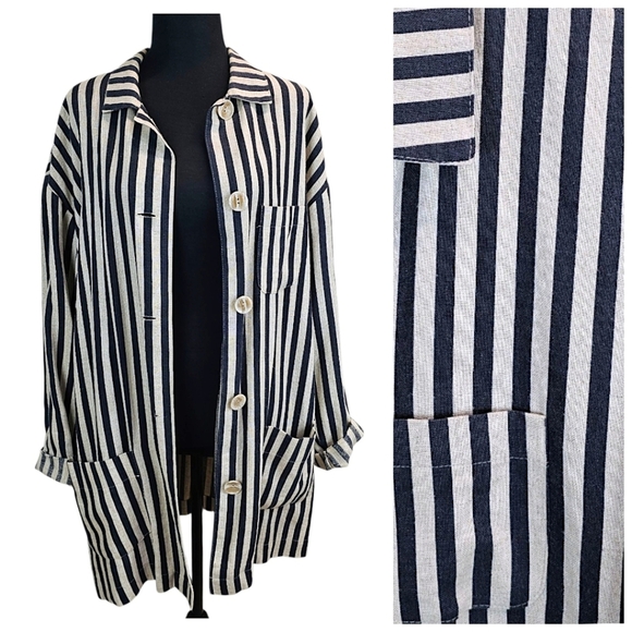 Vintage K.T. McKenzie Womens Linen Blend Striped Button Up 14T Lagenlook Relaxed - Picture 1 of 13